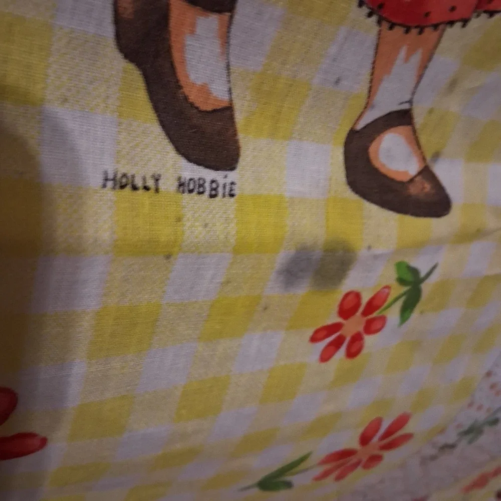 Vintage 1970's Holly Hobbie Thin Style Bedspread Twin Cottagecore Yellow Red AOP